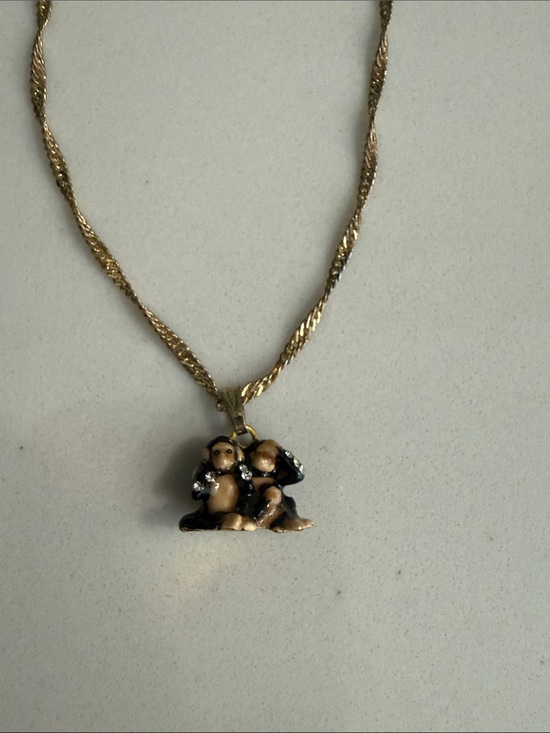 Jewelry - Gold-Tone Three Monkey Pendant Necklace with Austrian Crystals